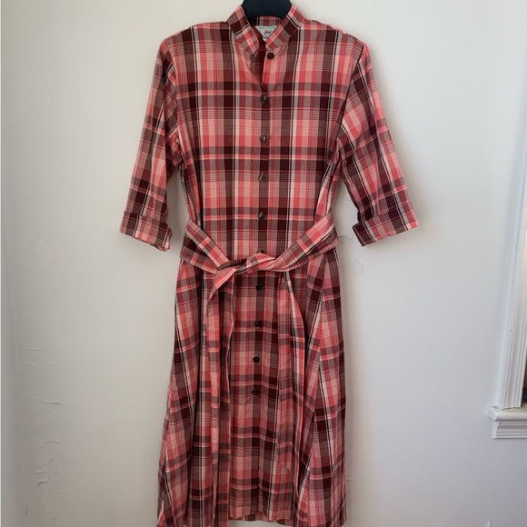 Vintage Andrew McMullen Rockabilly Plaid A-Line Midi Dress - Picture 1 of 9